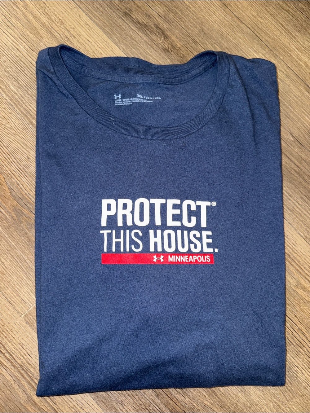 Under Armour Navy Blue 'Protect This House' Minneapolis Graphic Tee. 2XL EUC!
